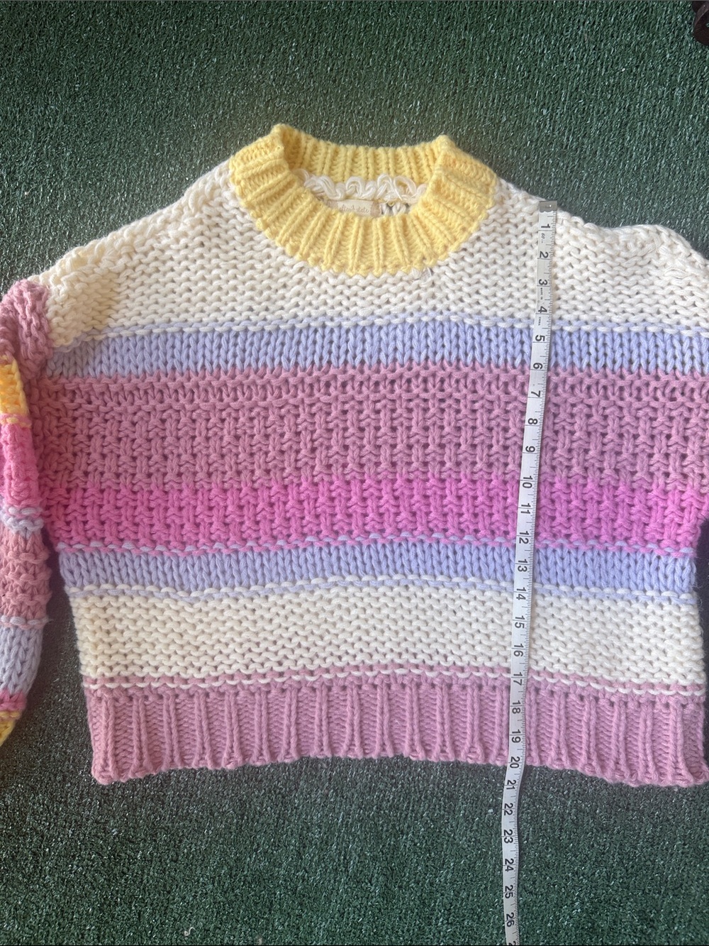 Altar'd State Pastel Striped Crewneck Sweater - Cream, Pink, Yellow, Light Blue - Picture 11 of 12